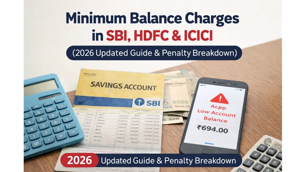 Minimum balance charges in India 2026 comparison of SBI HDFC ICICI banks